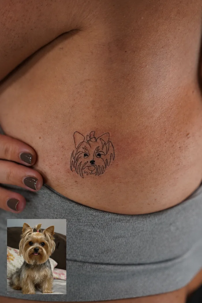 Fine Line Tattoo eines Yorkshire Terriers